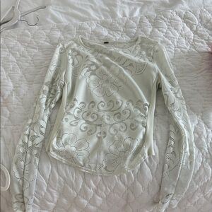 Free People Cream Laser-Cut Floral Long-Sleeve Top